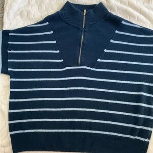 Draper James Navy Striped Half-Zip Pullover with Gold Zipper